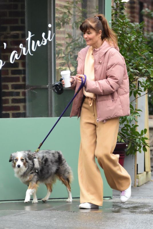 HELENA CHRISTENSEN Out with Her Dog in New York 02/06/2022