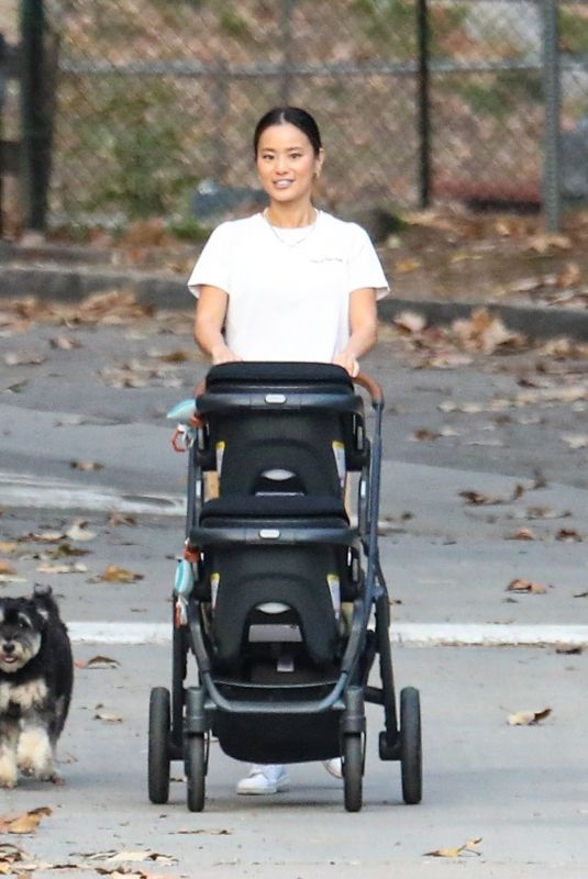 JAMIE CHUNG with Her Babies at Griffith Park in Los Angeles 02/23/2022