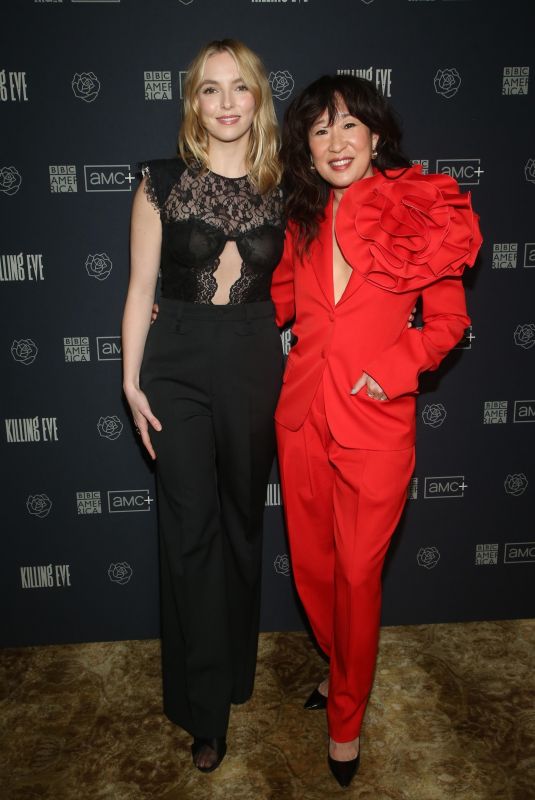 JODIE COMER and SANDRA OH at Killing Eve Season 4 Photocall in Beverly Hills 02/08/2022