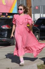 KRISTEN BELL in a Pink Dress Out in Los Angeles 02/14/2022