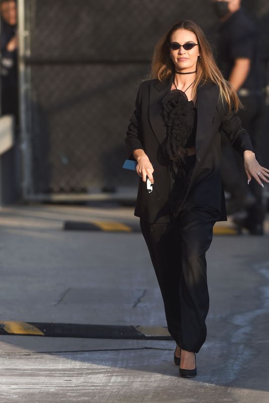 LILY JAMES Arrives at Jimmy Kimmel Live in Los Angeles 02/01/2022