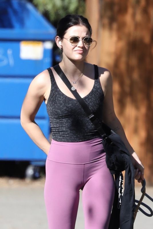 LUCY HALE Out Hikinig with Her Dogs in Los Angeles 02/02/2022