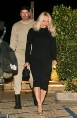 PAMELA ANDERSON Out for Dinner with Her Husband Dan Hayhurst and Son Brandon Thomas Lee at Nobu in Malibu 02/15/2022