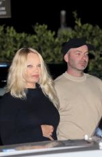 PAMELA ANDERSON Out for Dinner with Her Husband Dan Hayhurst and Son Brandon Thomas Lee at Nobu in Malibu 02/15/2022