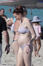 Pregnant SOPHIE TURNER in Bikni on the Beach in Miami 02/27/2022