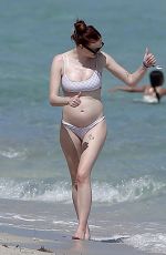 Pregnant SOPHIE TURNER in Bikni on the Beach in Miami 02/27/2022