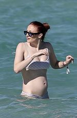 Pregnant SOPHIE TURNER in Bikni on the Beach in Miami 02/27/2022