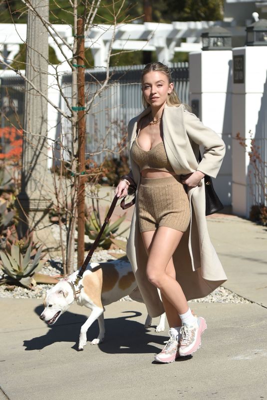 SYDNEY SWEENEY Out with Her Dog in Los Angeles 02/06/2022