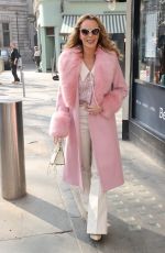 AMANDA HOLDEN in a Pink Fur Lined Coat Arrives at Heart Radio in London 03/25/2022