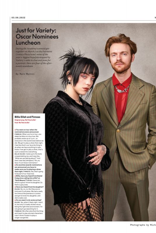 BILLIE EILISH in Variety  Magazine, March 2022