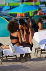 CHANTEL JEFFRIES in a Black Bikini at a Beach of Setai Hotel in Miami 03/20/2022