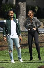 CHRISSY TEIGEN and John Legend Arrives at a Park in Beverly Hills 03/05/2022