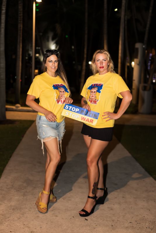 CLAUDIA ROMANI and ILONA NESTEROVA Support Ukraine Out in Miami 03/13/2022