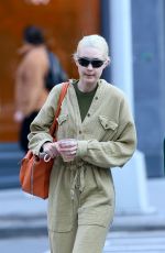 GIGI HADID in a Knitted Jumpsuit Out in New York 03/16/2022