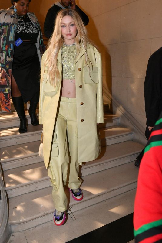 GIGI HADID Leaves Off-White Show at Paris Fashion Week 02/28/2022