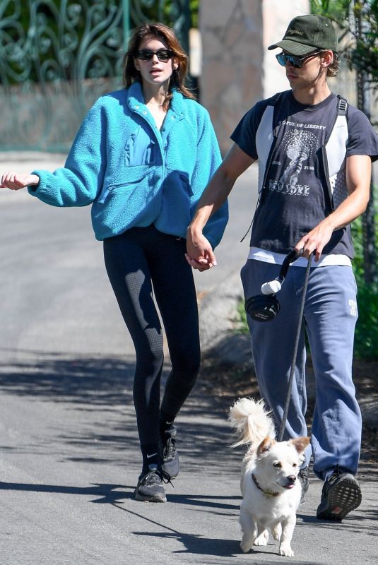 KAIA GERBER and Austin Butler Out with Their Dog in Los Angeles 03/07/2022