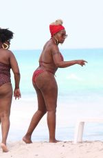 MARY J. BLIGE in Bikini at a Beach in Miami 03/12/2022