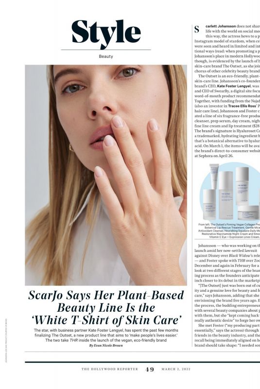 SCARELTT JOHANSSON in The Hollywood Reporter, March 2022
