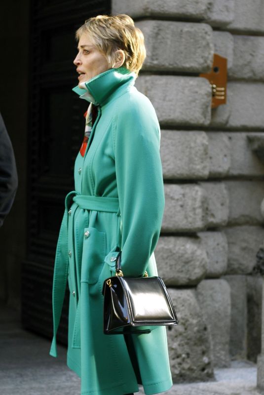 SHARON STONE Leaves Her Hotel in Milan 02/28/2022