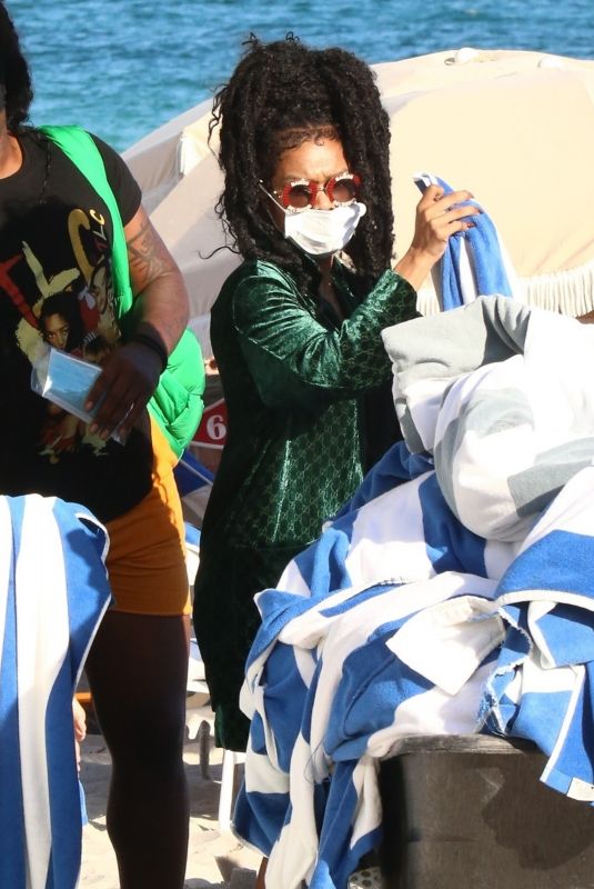 TEYANA TAYLOR Out with Friends at a Beach in Miami 02/28/2022