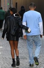 TINA KUNAKEY and Younes Bendjima Out in Milan 02/27/2022