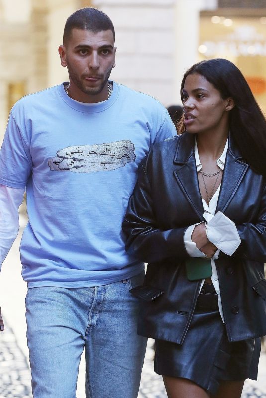 TINA KUNAKEY and Younes Bendjima Out in Milan 02/27/2022