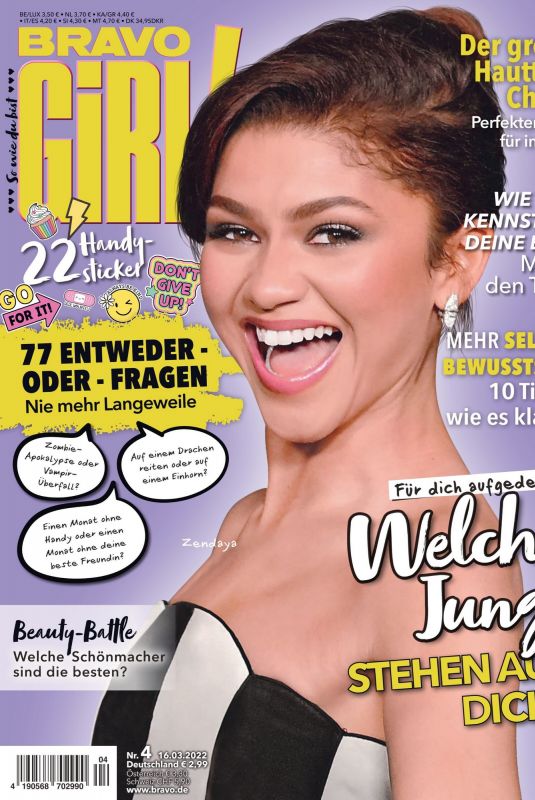 ZENDAYA on the Cover of Bravo Girl! Magazine, March 2022