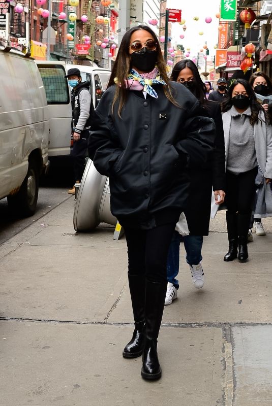 ZOE SALDANA Heading to a Chinatown Restaurant in New York 03/01/2022