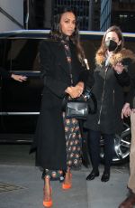 ZOE SALDANA Leaves Her Hotel to Promote The Adam Project in New York 02/28/2022