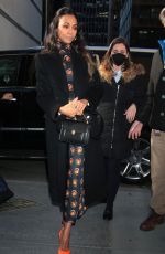 ZOE SALDANA Leaves Her Hotel to Promote The Adam Project in New York 02/28/2022