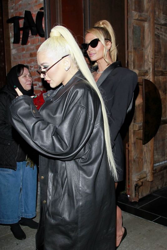 CHRISTINA AGUILERA and PARIS HILTON Leaves TAO Restaurant in Hollywood 04/10/2022