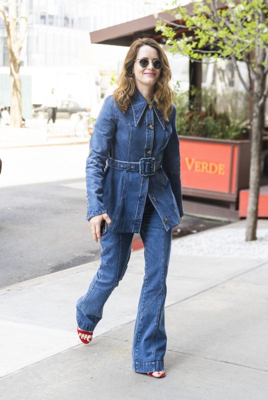 CLAIRE FOY in Double Denim Out in New York 04/14/2022
