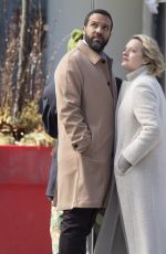 ELISABETH MOSS and O-T Fagbenle on the Set of Handmaid