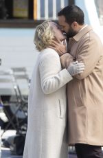 ELISABETH MOSS and O-T Fagbenle on the Set of Handmaid