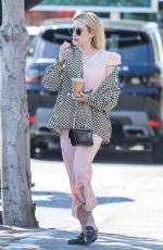 EMMA ROBERTS in a Pink Dress at Mauro Cafe in West Hollywood 04/13/2022