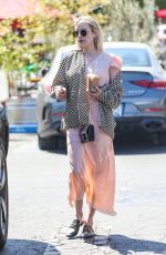 EMMA ROBERTS in a Pink Dress at Mauro Cafe in West Hollywood 04/13/2022