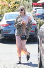 EMMA ROBERTS in a Pink Dress at Mauro Cafe in West Hollywood 04/13/2022