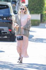 EMMA ROBERTS in a Pink Dress at Mauro Cafe in West Hollywood 04/13/2022