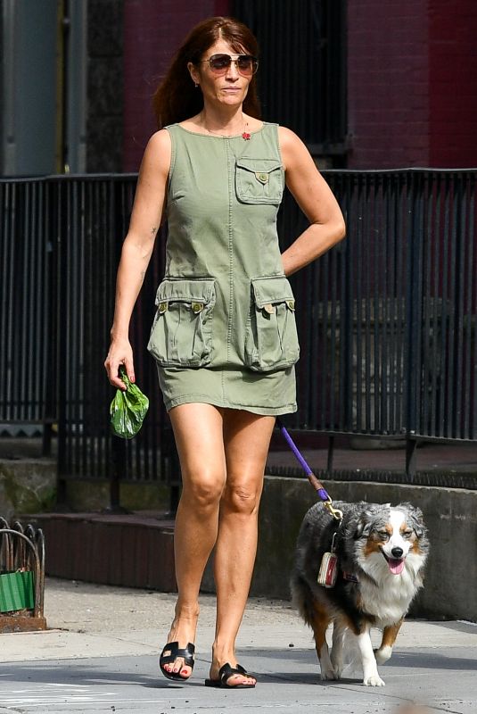 HELENA CHRISTENSEN Out with Her Dog in New York 04/14/2022