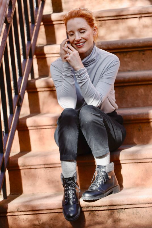 JESSICA CHASTAIN on the Set of an Untitled Movie in Brooklyn 04/27/2022