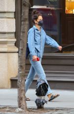 KATIE HOLMES in Double Denim Out in New York 04/26/2022