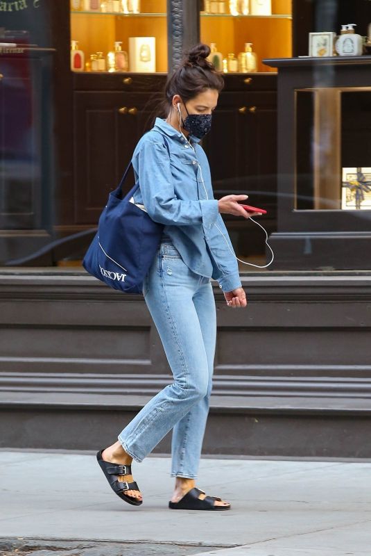 KATIE HOLMES in Double Denim Out in New York 04/26/2022