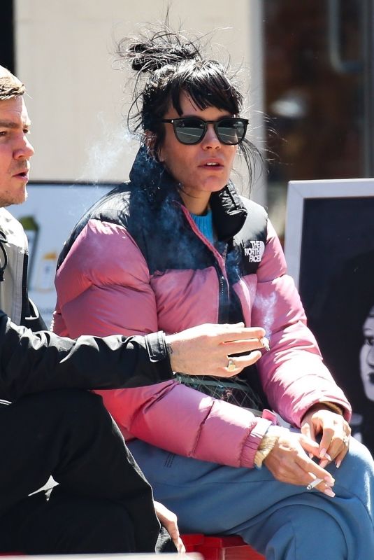 LILY ALLEN Out Smoking as She Waits for Subway in New York 04/28/2022