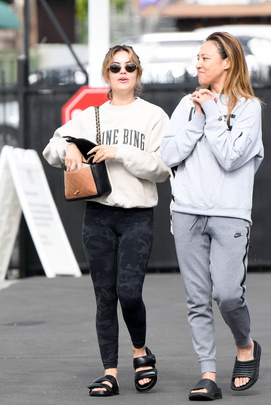 LUCY HALE Arrives at Olympic Spa with a Friend in Los Angeles 04/04/2022