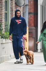 MAYA JAMA and Ben Simmon Out with Their Dog in New York 03/31/2022