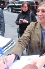 MAYIMBIALIK Signs Autographs to Fans at Late Show with Stephen Colbert in New York 04/04/2022