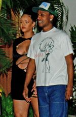 Pregnant RIHANNA and ASAP Rocky at Late Night Dinner in Barbados 04/16/2022