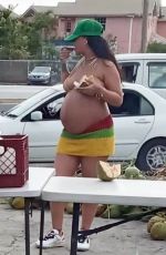 Pregnant RIHANNA at a Local Coconut Stand in Barbados 04/17/2022
