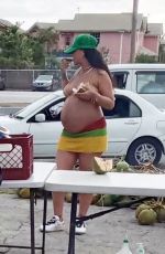Pregnant RIHANNA at a Local Coconut Stand in Barbados 04/17/2022