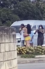Pregnant RIHANNA at a Local Coconut Stand in Barbados 04/17/2022